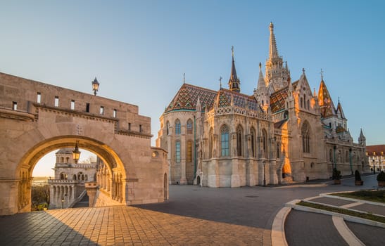 Roman Catholic Matthias Church and Fisherman's Bastion in Early Morning in Budapest, Hungary