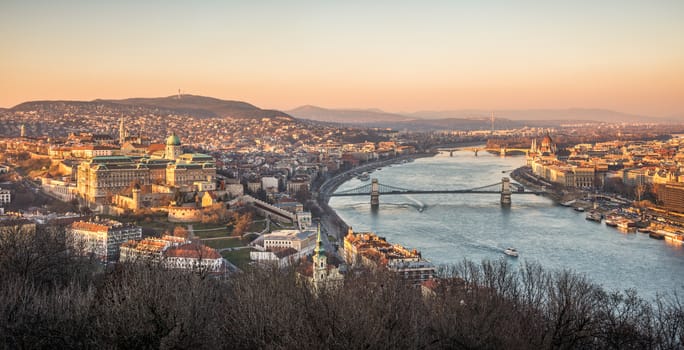Panoramic View of Budapest and the Danube River as Seen from Gellert Hill Lookout Point