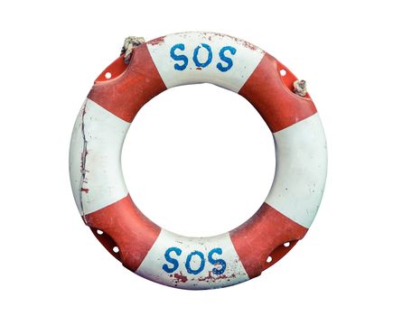 SOS Handwritten On A Rustic Old Lifebuoy