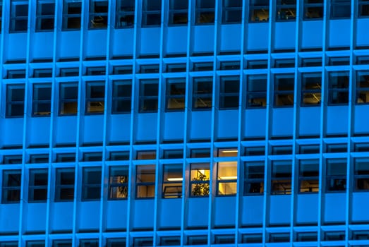 horizontal image, Blue tall building windows