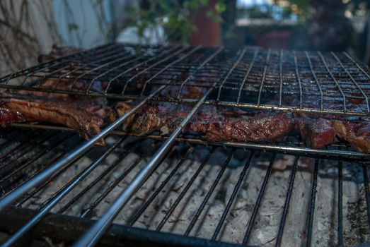 horizontal image smoked steak on barbeque