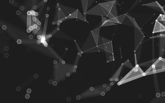 Abstract polygonal space low poly dark background with connecting dots and lines. Connection structure. 3d rendering