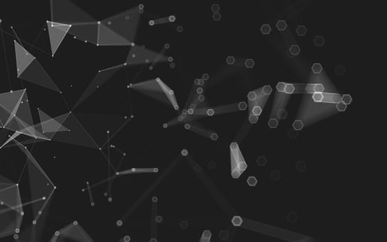 Abstract polygonal space low poly dark background with connecting dots and lines. Connection structure. 3d rendering