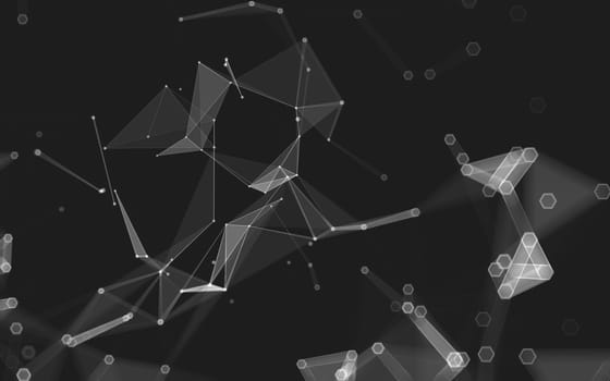 Abstract polygonal space low poly dark background with connecting dots and lines. Connection structure. 3d rendering