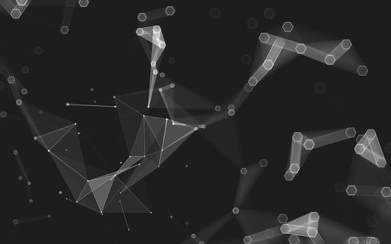 Abstract polygonal space low poly dark background with connecting dots and lines. Connection structure. 3d rendering