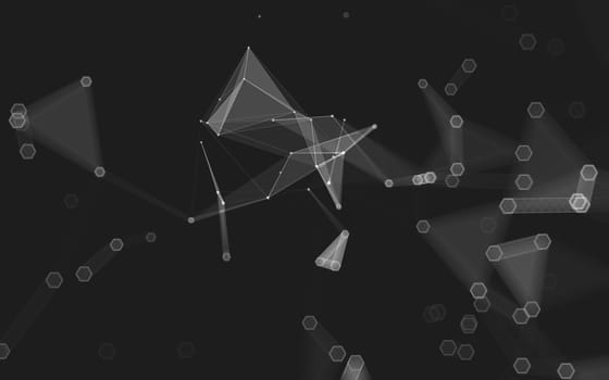 Abstract polygonal space low poly dark background with connecting dots and lines. Connection structure. 3d rendering