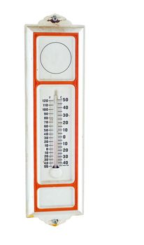 Old glass outdoor thermometer still registers the correct temperature.