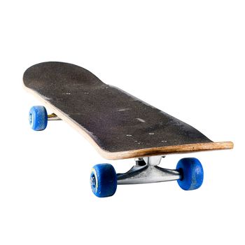 Well used and weathered skateboard isolated on white with a with a clipping path