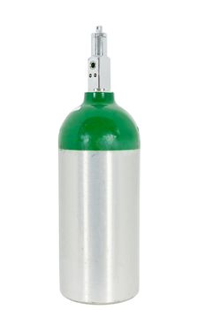 Oxygen cylinder for medical treatments such as COPD, emphysema, and ashma. Isolated on a white background with a clipping path.