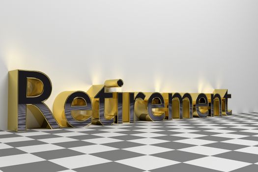 Retirement wording illustration rendered with glossy gold letters