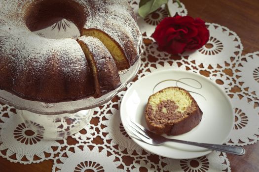 Traditional cake served on table