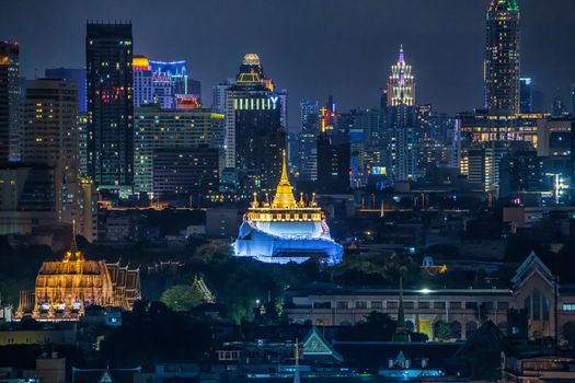Golden Mount Temple Fair, Golden Mount Temple in Bangkok at dusk (Wat Saket, Thailand)