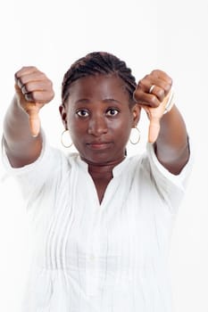 This young woman runs away by the signs of the hand and fingers.