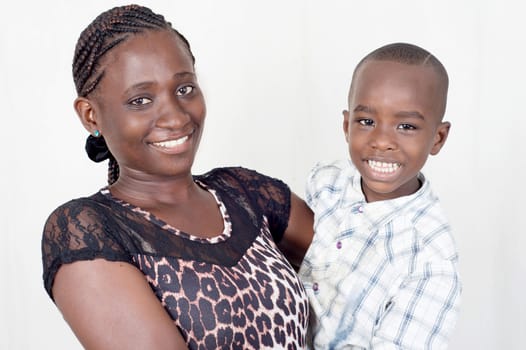 This young mother carries her son, both happy .