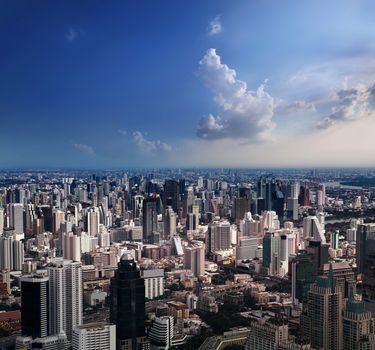 Aerial view of streets and buildings, Bangkok City. Thailand.