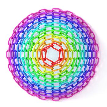 Colorful concentric circles made of chain, isolated on white. Top view of cone