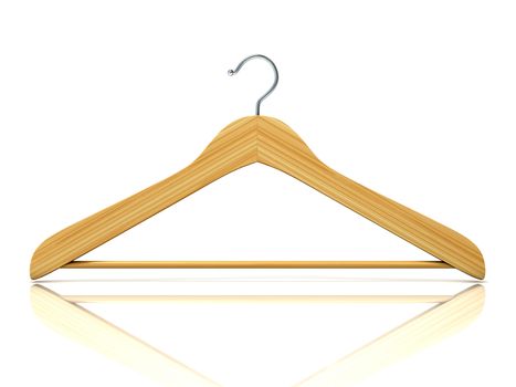 Wooden clothes hangers, 3D render isolated on white background. Front view