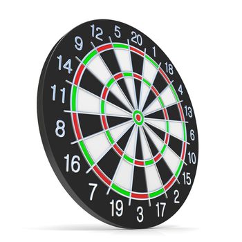 Dartboard. Side view. 3D render illustration isolated on white background