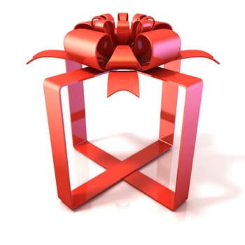 Festive gift ribbon and bow, box shaped, 3D rendering isolated on white