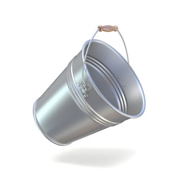 Metal bucket isolated on a white background. 3D render illustration isolated on white background