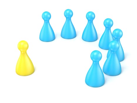 Interview with staff. Scene made of toy pawns. 3D render illustration isolated on white background