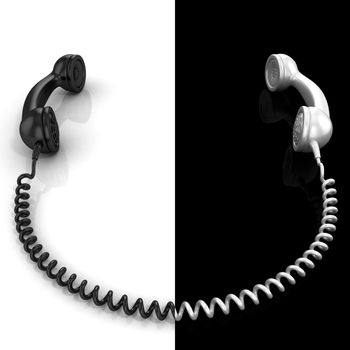 Black and white phone handset 3D render illustration isolated on white background
