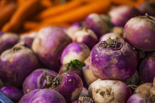 Close-up of purple and white onion background at french market