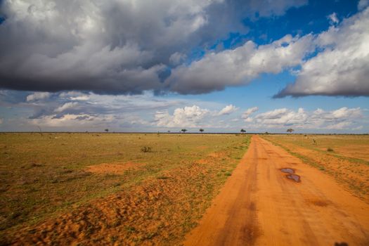 Astonishing view of a road in the middle of nowhere in Kenya