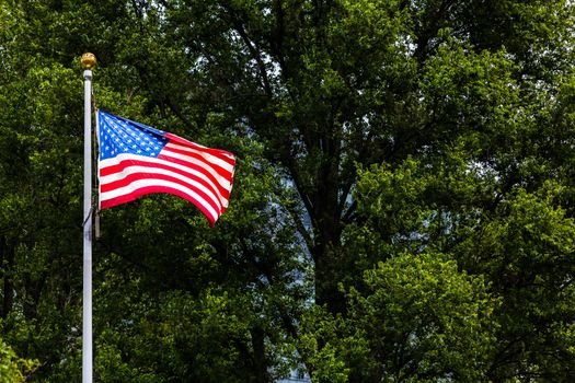 American flag in Boston park during spring time