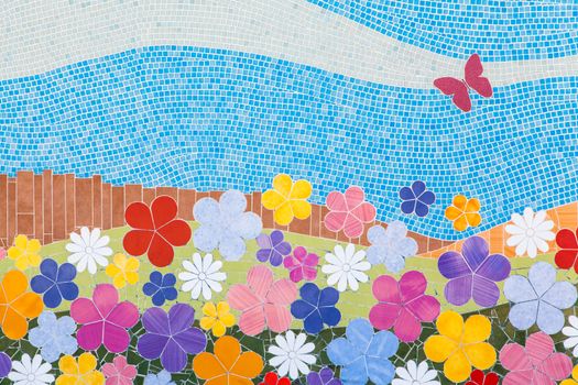 Handmade mosaic wall made with small ceramic pieces