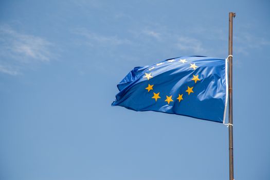Blue european  flag waving in the wind
