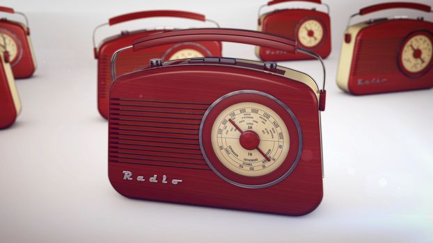 3D rendering of Red Retro Radio Receivers