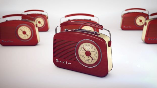 3d rendering of Old radios from 1950 and the years.