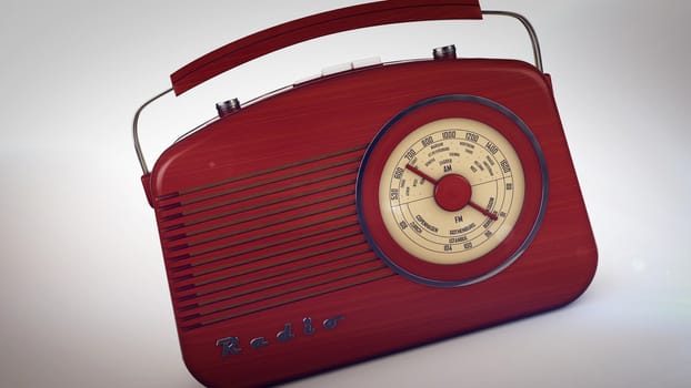 3D rendering of Retro portable radio on white.