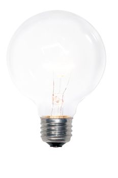 Lit lightbulb out of an electrical socket representing a new idea. Isolated on a white background
