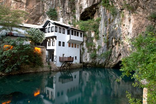 Small nice village Blagaj on Buna spring and waterfall in Bosnia and Herzegovina