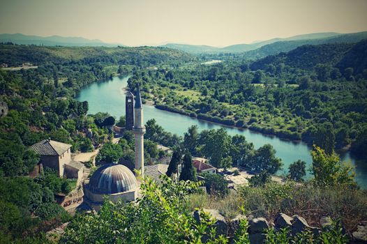 nice Panoramic view of Pocitelj, medieval city in Bosnia and Hercegovina