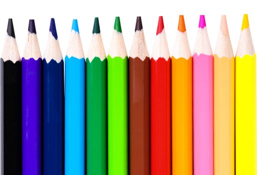 colored pencils close-up while lying in a row