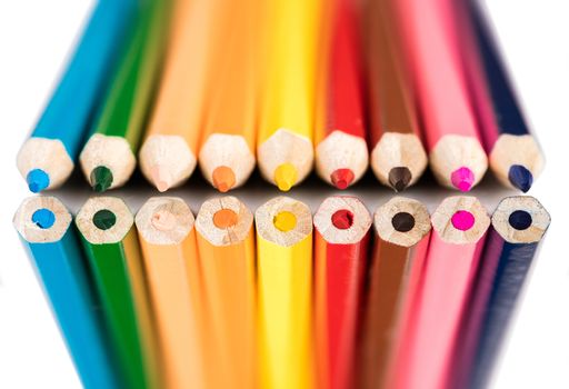 colored pencils close-up while lying in a row