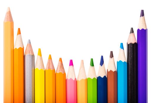 colored pencils close-up while lying in a row