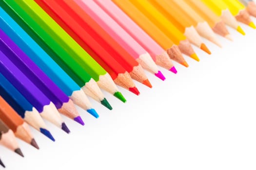colored pencils close-up while lying in a row