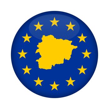 Andorra map on a European Union flag button isolated on a white background.