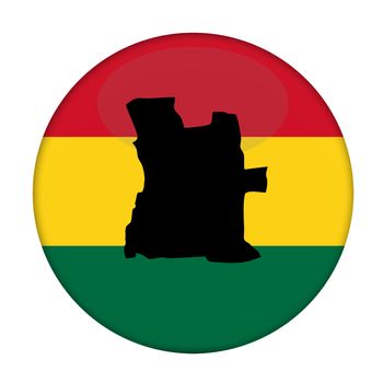 Angola map on a Rastafarian flag button, white background.