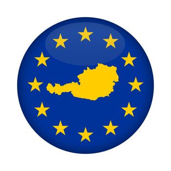 Austria map on a European Union flag button isolated on a white background.