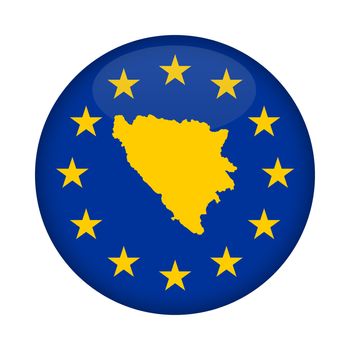 Bosnia and Herzegovina map on a European Union flag button isolated on a white background.