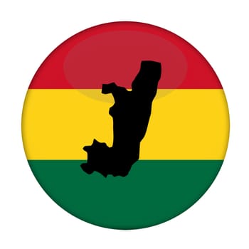 Congo map on a Rastafarian flag button, white background.