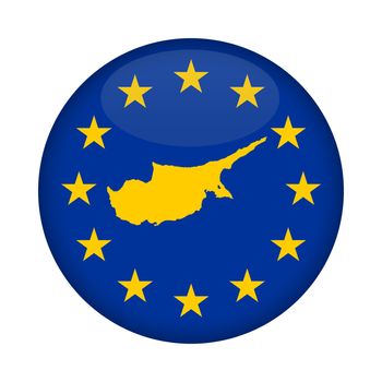 Cyprus map on a European Union flag button isolated on a white background.