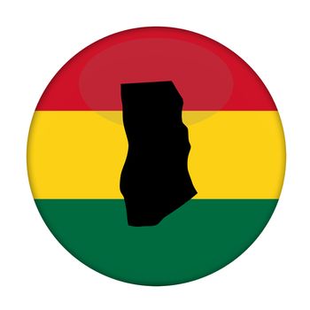 Ghana map on a Rastafarian flag button, white background.
