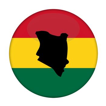 Kenya map on a Rastafarian flag button, white background.