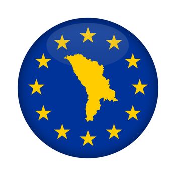 Moldova map on a European Union flag button isolated on a white background.